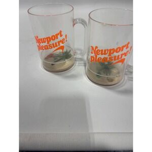 Vintage Newport Pleasure Cigarette Promo Mugs Beach‎ Scene Sand Base Set of 2